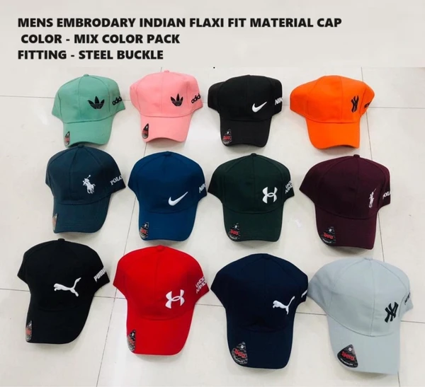 Mens Embrodary Indian Flaxi Fit Material Cap  Color - Mix Color Pack  Fitting - Steel Buckle - 48