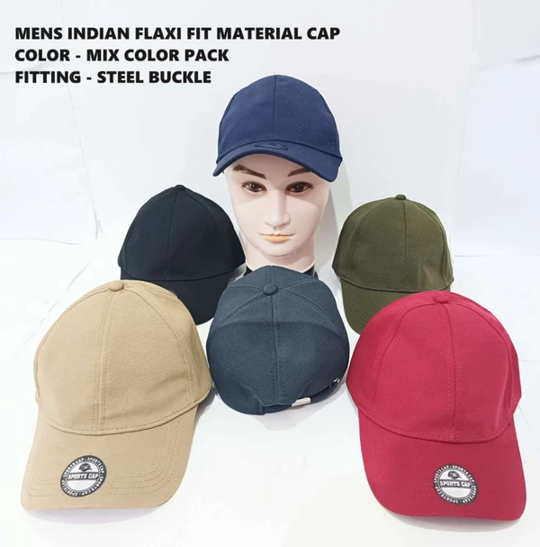 Mens Indian Flaxi Fit Material Cap  Color - Mix Color Pack  Fitting - Steel Buckle - 24