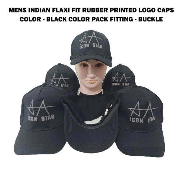 Mens Indian Flaxi Fit Rubber Printed Logo Caps Color - Black Color Pack Fitting - Buckle - 120