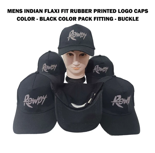 Mens Indian Flaxi Fit Rubber Printed Logo Caps Color - Black Color Pack Fitting - Buckle - 12