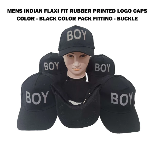 Mens Indian Flaxi Fit Rubber Printed Logo Caps Color - Black Color Pack Fitting - Buckle - 48