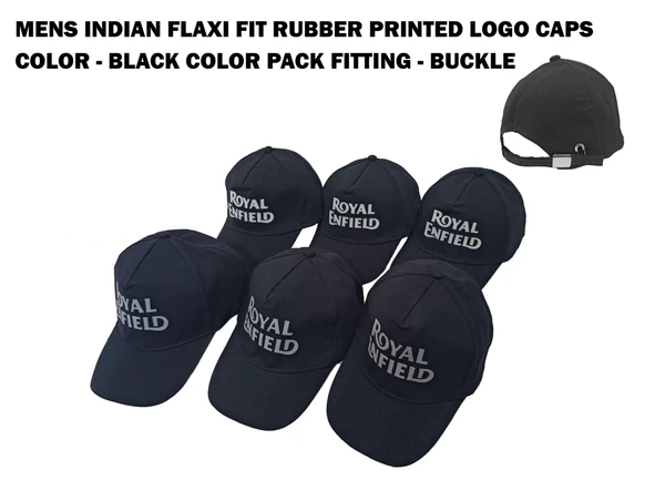 Mens Indian Flaxi Fit Rubber Printed Logo Caps Color - Black Color Pack Fitting - Buckle - 48