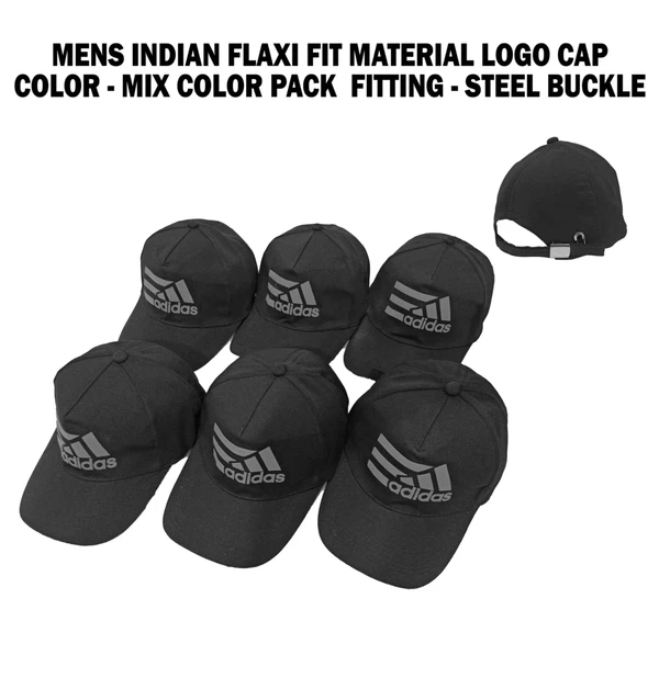 Mens Indian Flaxi Fit Rubber Printed   Logo Caps Color - Black Color Pack Fitting - Buckle - 12