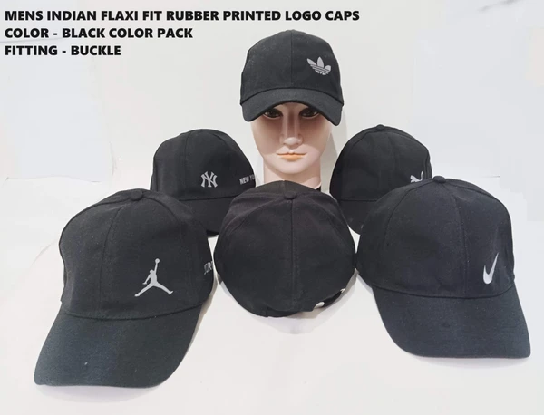 Mens Indian Flaxi Fit Rubber Printed Logo Caps Color - Black Color Pack Fitting - Buckle - 24