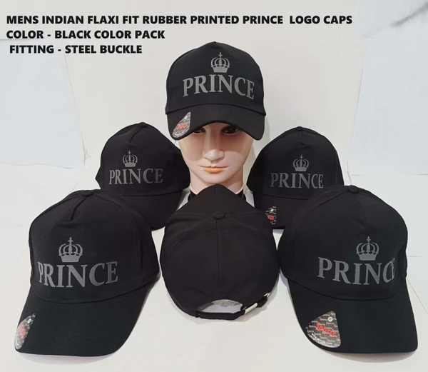 Mens Indian Flaxi Fit Rubber Printed Prince  Logo Caps Color - Black Color Pack Fitting - Buckle - 12