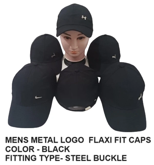 Mens Metal Logo Flaxifit Caps Colour Black Feeting Steel Buckle - 6