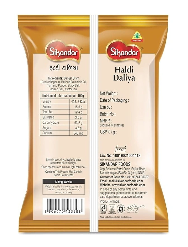 Sikandar  Premium Roasted Haldi Daliya (Turmeric Chickpeas) 200g - Foil Pack