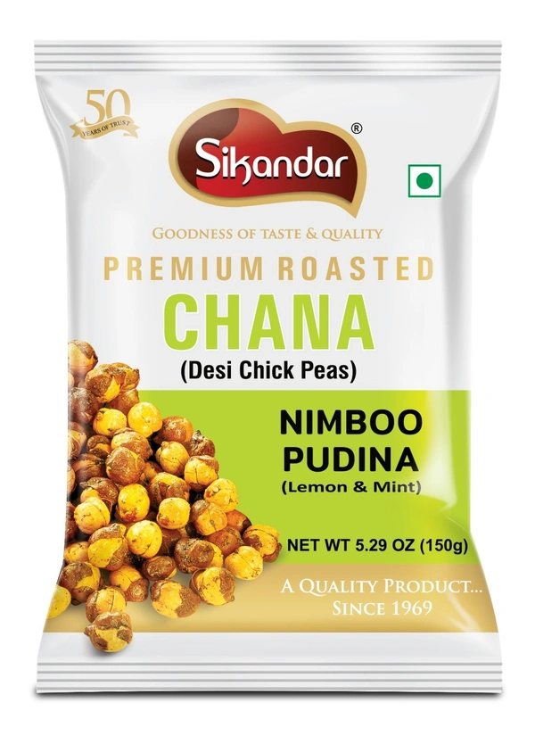 Sikandar Premium Roasted Chickpeas (Chana) Nimboo Pudina (Lemon Mint) Flavour 150 Gram - Foil Pack