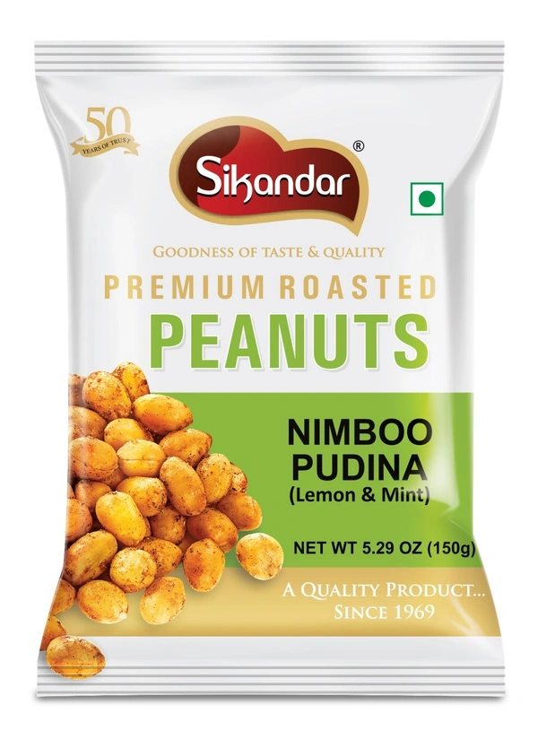 Sikandar  Premium Roasted Peanuts Nimboo Pudina (Lemon Mint) Flavour 150g - Foil Pack