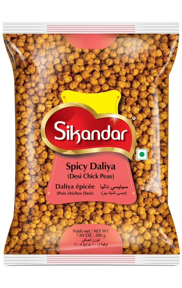 Sikandar  Premium Roasted Spicy Daliya (Spicy Chickpeas) 200g - Foil Pack