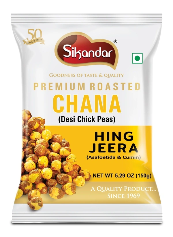 Sikandar  Primium Roasted Chana (Desi Chickpeas) Hing Jeera (Asafoetida and Cumin) Flavour 150g - Foil Pack