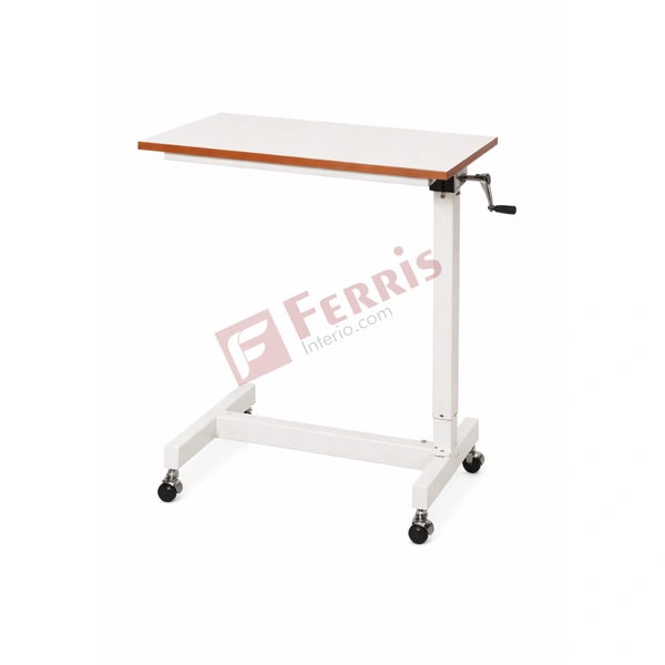 Ferris Overbed Table Wooden Top ( FHF 016) - 760mm (L) x 400mm (W) x 760–1050mm (H Adjustable), White / Off White, Single User, Overbed Table Wooden Top