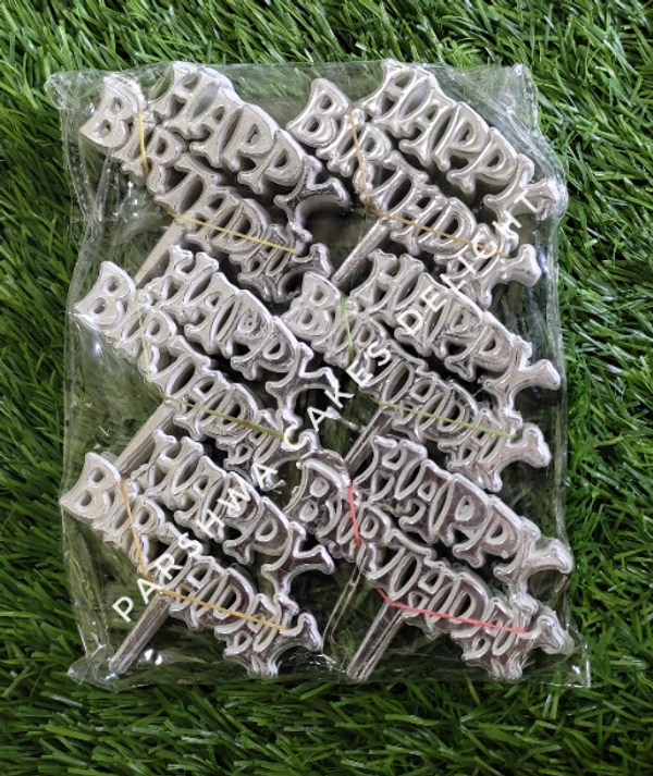 HBD BIG PLASTIC TAGS - SILVER, 60 PCS