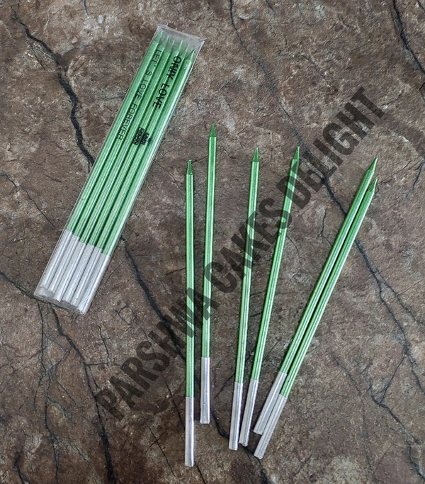 METALLIC THIN CANDLES WITH BASE STAND - GREEN