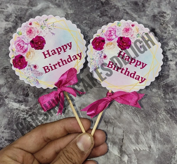 HBD TOPPER - PINK FLORAL, 2 PCS SET