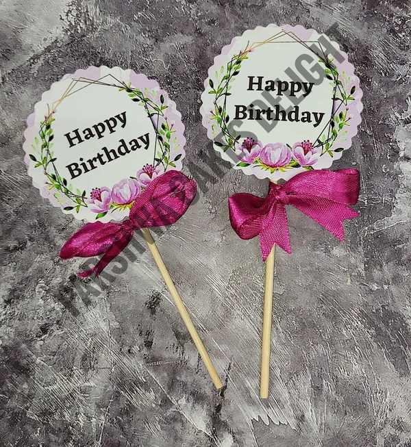 HBD TOPPER - GREEN & PINK FLORAL, 2 PCS PACK