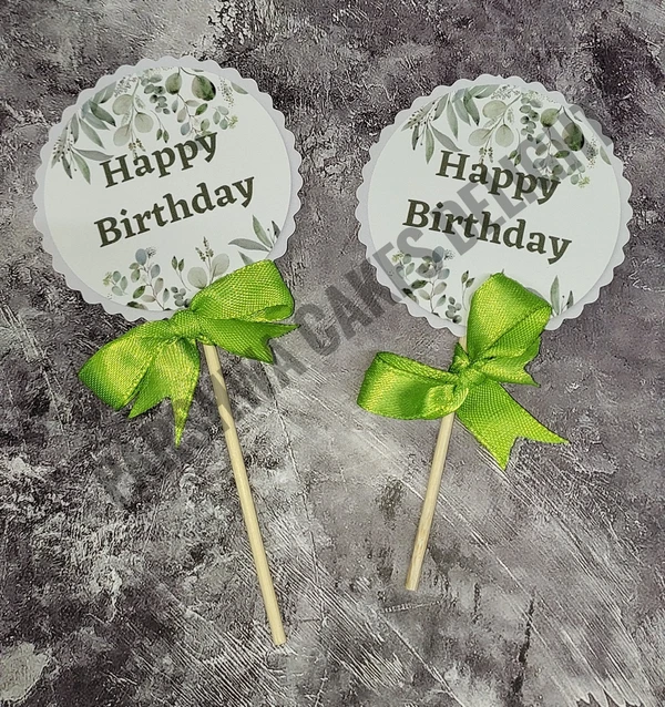 HBD TOPPER - GREEN FLORAL, 2 PCS PACK