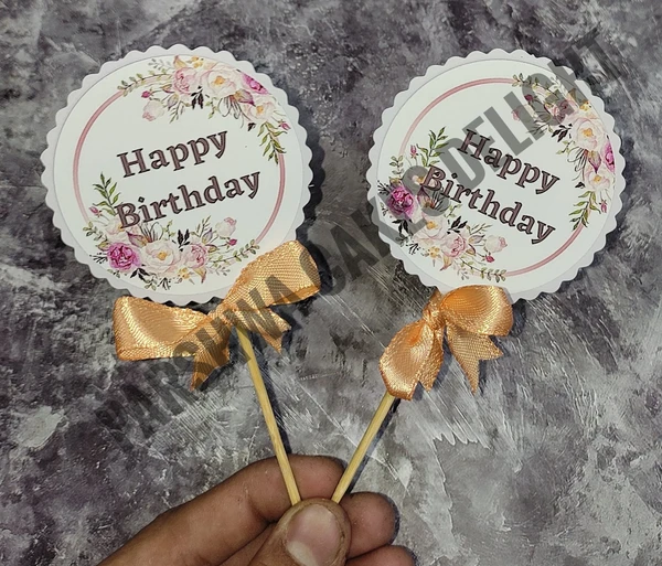 HBD TOPPER - PEACH FLORAL, 2 PCS PACK