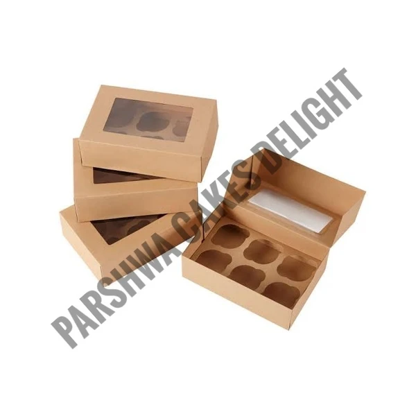 6 CAVITY CUPCAKE BOX  - 10 PCS PACK, BROWN