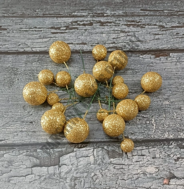 IMPORTED FAUX BALLS - GLITTER GOLD, 2Cm - 2.5Cm - 3Cm - 4Cm