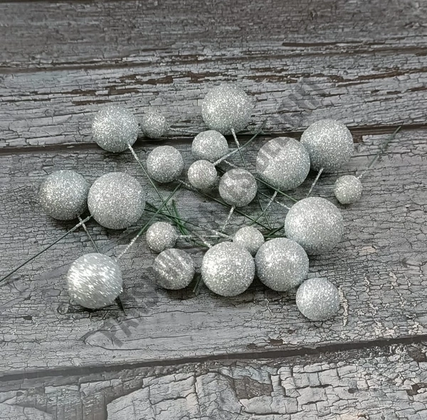 IMPORTED FAUX BALLS - GLITTER SILVER, 2Cm - 2.5Cm - 3Cm - 4Cm, 2Cm - 2.5Cm - 3Cm - 4Cm