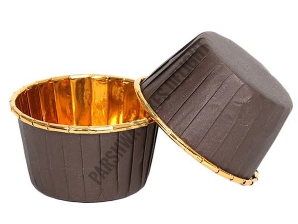 Metallic Foil Paper Cake Baking Cups  - BROWN, 50 PCS