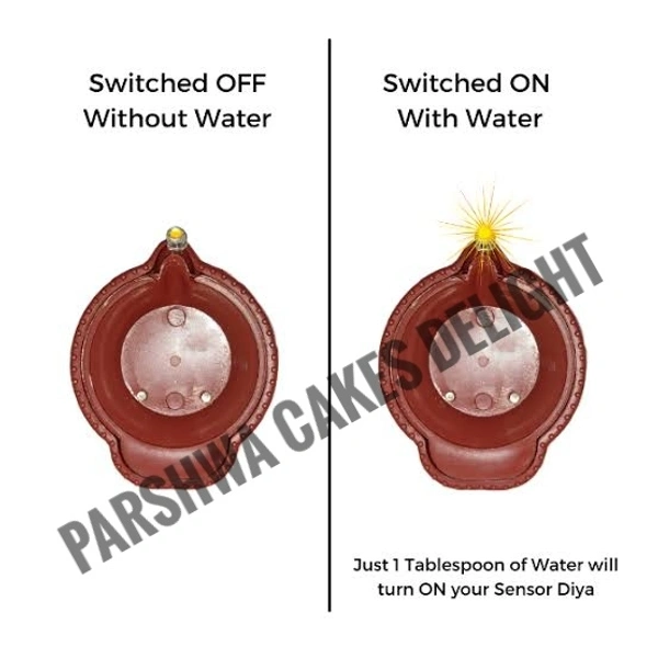 Water Sensor Diwali Diya Flameless Yellow Led - RED DIYA, 10 PCS PACK