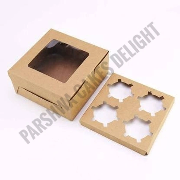 4 CAVITY CUPCAKE BOX  - 10 Pcs, Brown