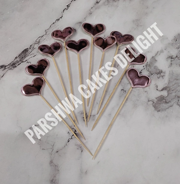 Stick Topper - Heart, Rose Gold, 10 Pcs