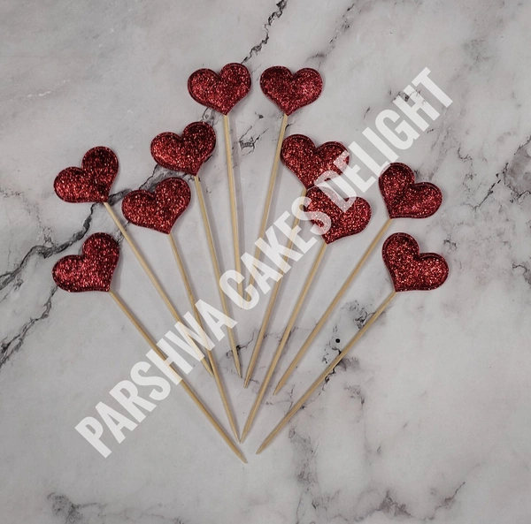Stick Topper - Glitter Red, 10 Pcs, Heart