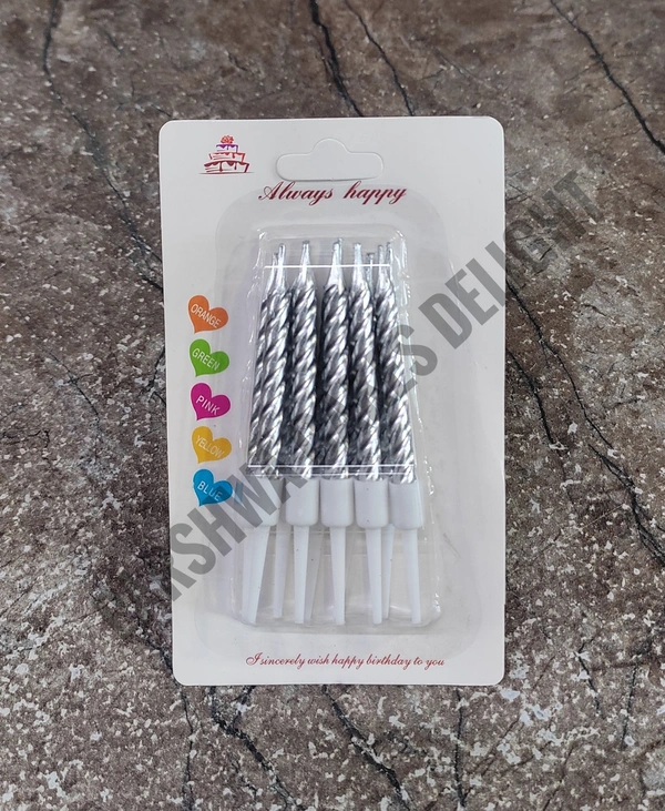 Mini Twisted Candle - Silver, 1 Pack Of 10 Pcs