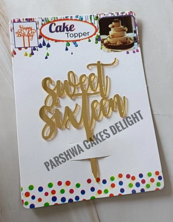 ACRYLIC TOPPER N - 145 Sweet Sixteen, 4.5 Inches, Gold