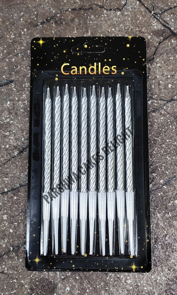 Long Twisted Candle - Silver, 10 Pcs Pack