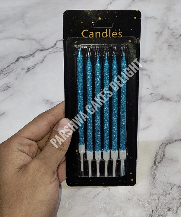 Glitter Candle - Blue, 6 Pcs Pack