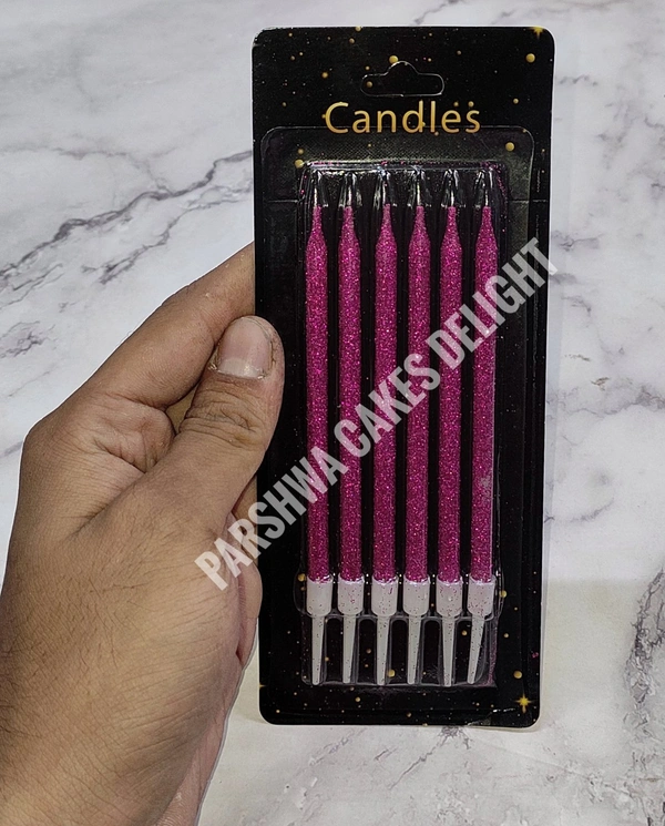 Glitter Candle - Dark Pink, 6 Pcs Pack