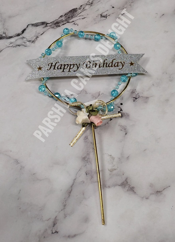 Happy Birthday Circle Beads Topper - 1 Pc, Blue