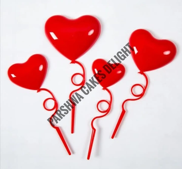 Heart Plastic Topper - Red, 4 Pcs Pack