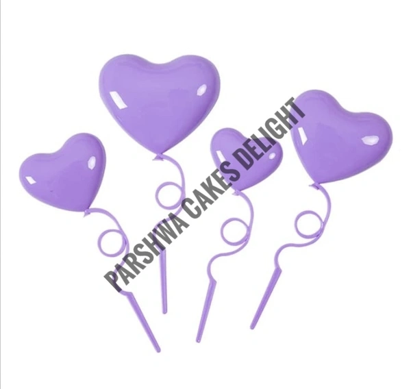 Heart Plastic Topper - Purple, 4 Pcs Pack