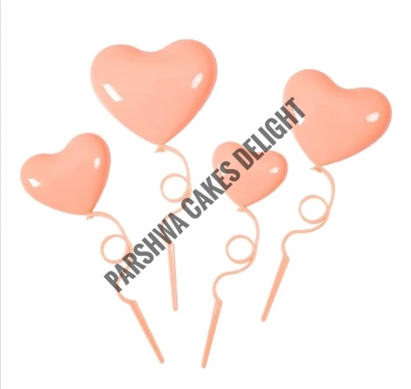 Heart Plastic Topper - Peach, 4 Pcs Pack