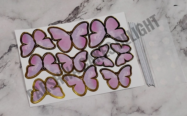 BUTTERFLIES WITH STRING - 1 Pkt, Pink & Purple