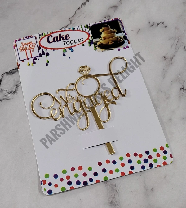 ACRYLIC TOPPER N - 154 We Are Engaged, 4.5 Inches, Gold