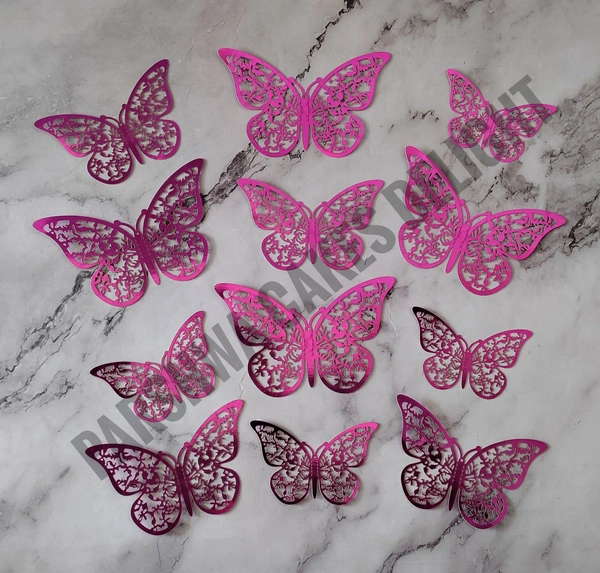 IMPORTED BUTTERFLY - Pink, 12 Pcs Pack, D12