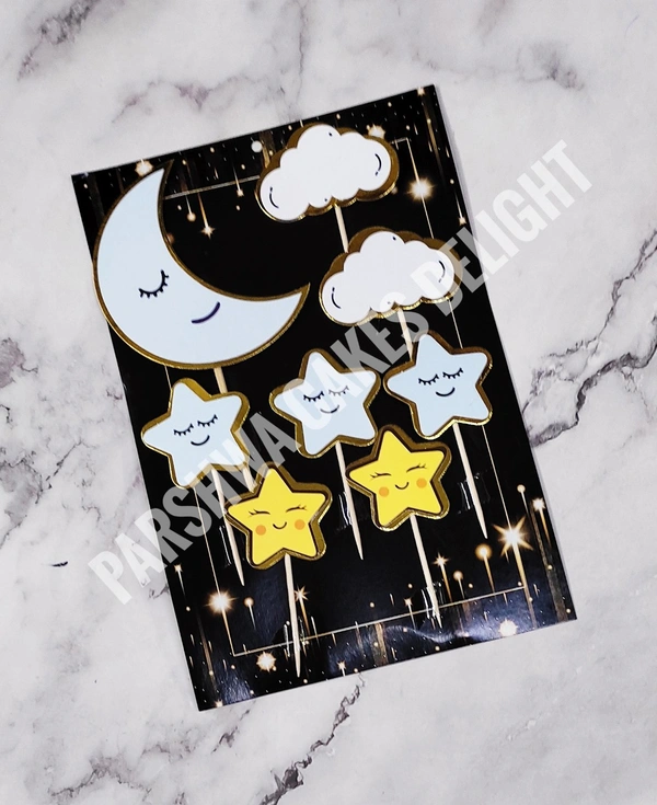 Moon & Stars Paper Toppers - Blue