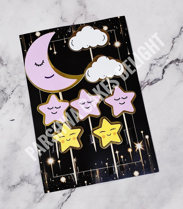 Moon & Stars Paper Toppers - Pink