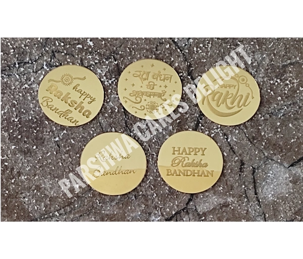 Rakhi Acrylic Coin Topper - 2 Inches, 5 Pcs Pack