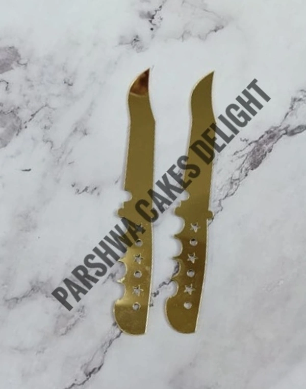 Acrylic Knife For Cake Cutting - Gold, 10 Pcs Pack, Delight 4