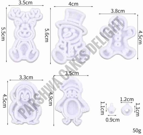 Fondant Christmas Cutter - Pack Of 5 Pcs