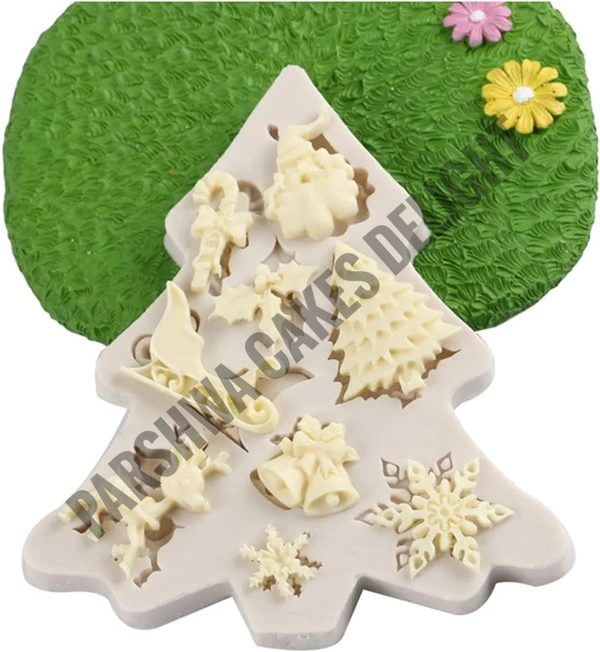 Christmas Tree Deer Snowflakes Bells Cart Shape Silicone Fondant Mold Silicon