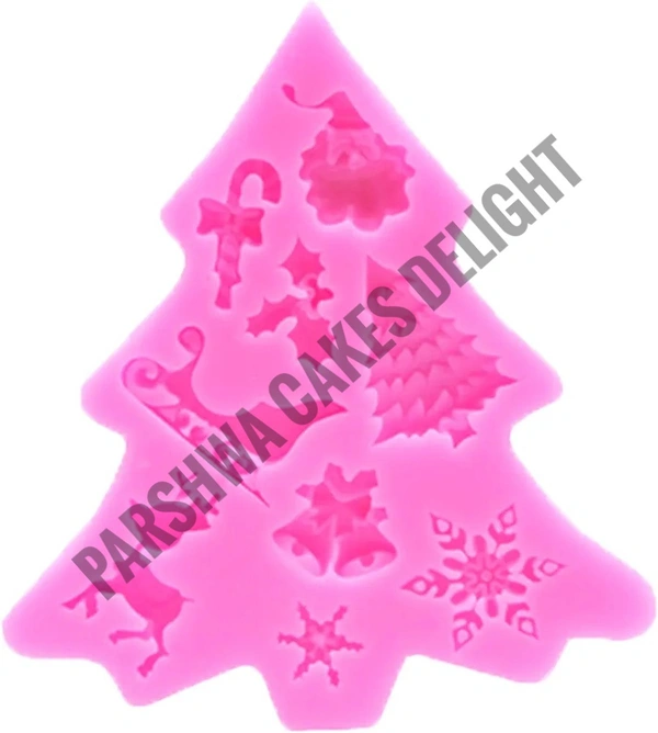 Christmas Tree Deer Snowflakes Bells Cart Shape Silicone Fondant Mold Silicon