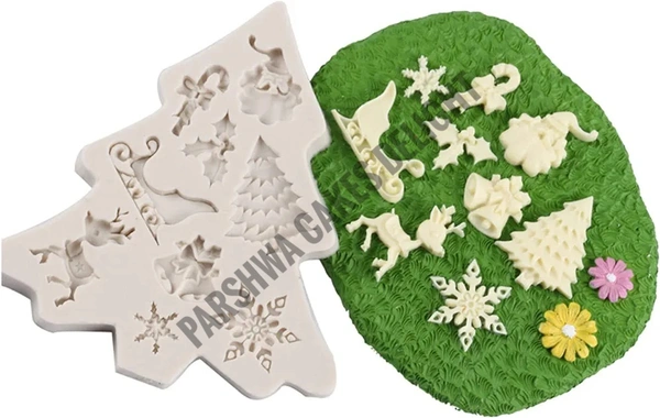 Christmas Tree Deer Snowflakes Bells Cart Shape Silicone Fondant Mold Silicon